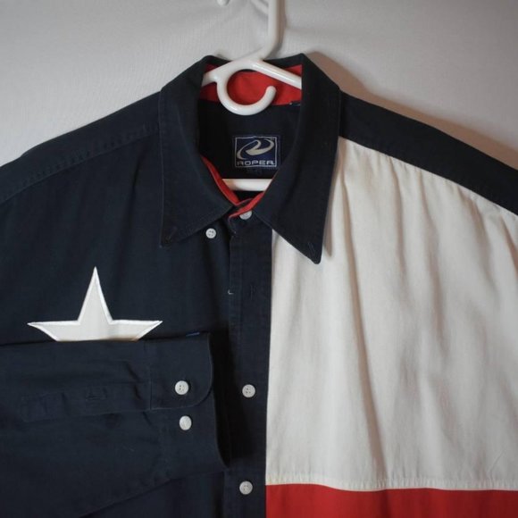 Roper Texas Flag L/S Button Up Western Shirt 2XL - Picture 1 of 3